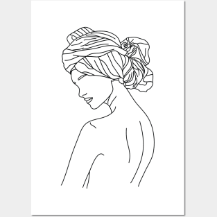 Woman Headwrap Line Art Posters and Art